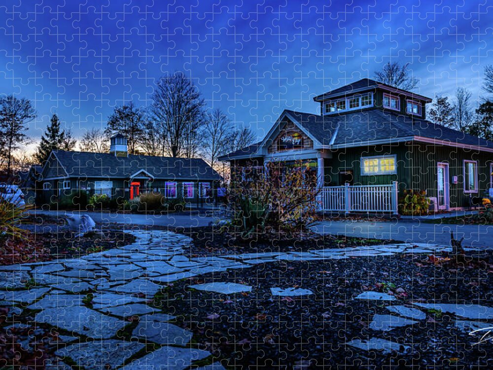 Sandbanks Summer Village Jigsaw Puzzle featuring the photograph Sundown at Sandbanks Summer Resort by Dee Potter