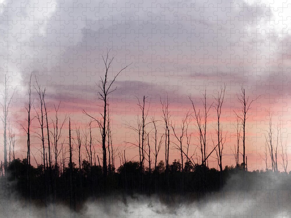 Trees Jigsaw Puzzle featuring the mixed media Sundown by Moira Law