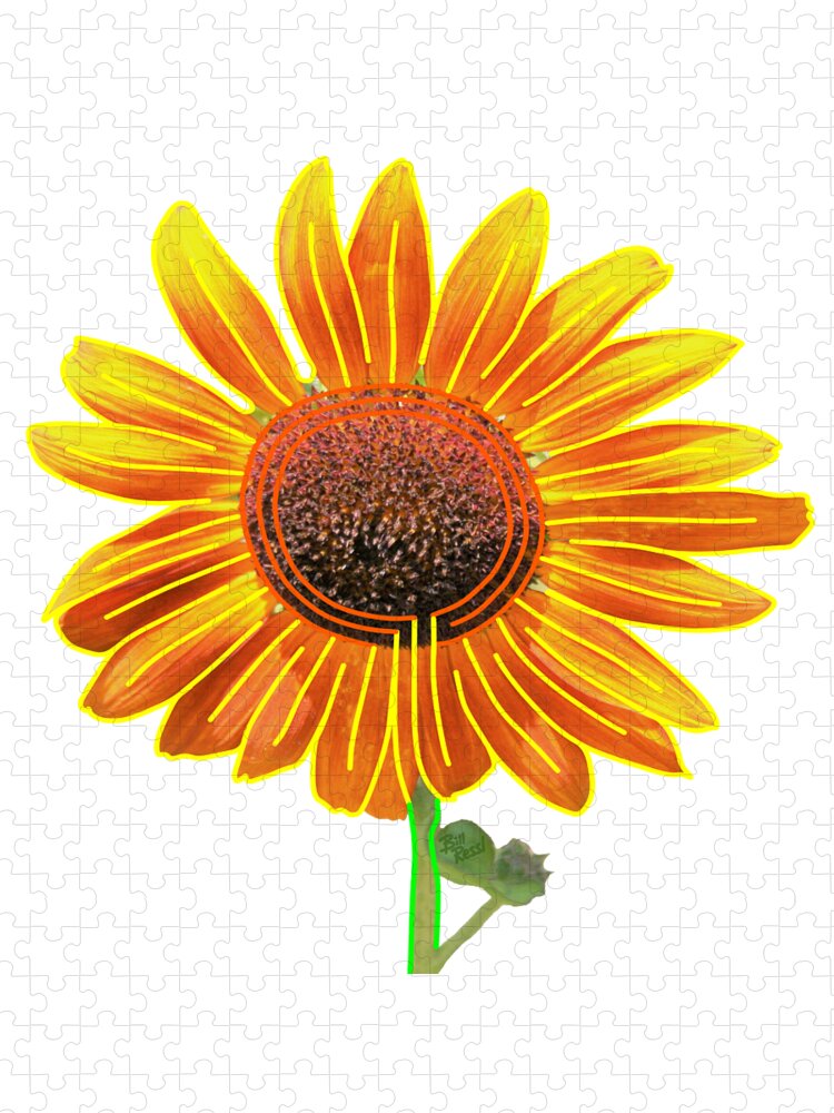 Sunflower Jigsaw Puzzle featuring the digital art Sunflower Labyrinth - Eco Art by Bill Ressl