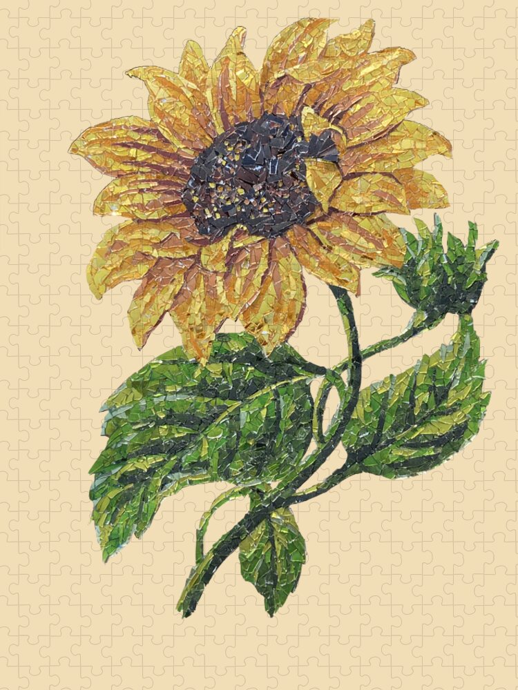 Sunflower Jigsaw Puzzle featuring the mixed media Sunflower by Matthew Lazure