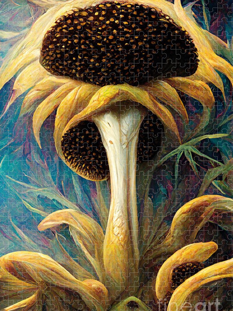 Sunflower Jigsaw Puzzle featuring the digital art Sunflower mushrooms by Sabantha