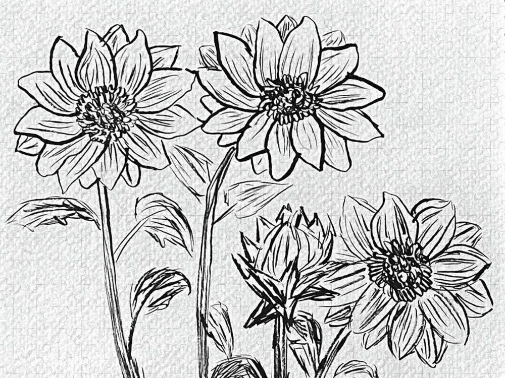 Sunflowers Jigsaw Puzzle featuring the drawing Sunflower Sketch by Lisa Neuman