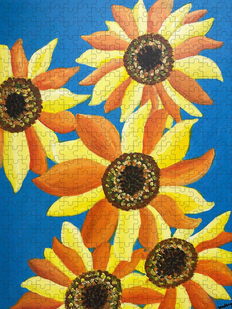 Sunflower Jigsaw Puzzle featuring the painting Sunflowers Five by Christina Wedberg