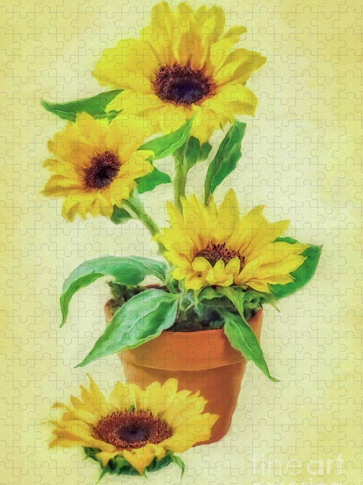 Sunflowers Jigsaw Puzzle featuring the mixed media Sunflowers by Olga Hamilton