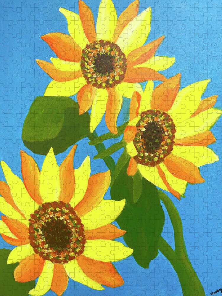 Sunflower Jigsaw Puzzle featuring the painting Sunflowers Three by Christina Wedberg