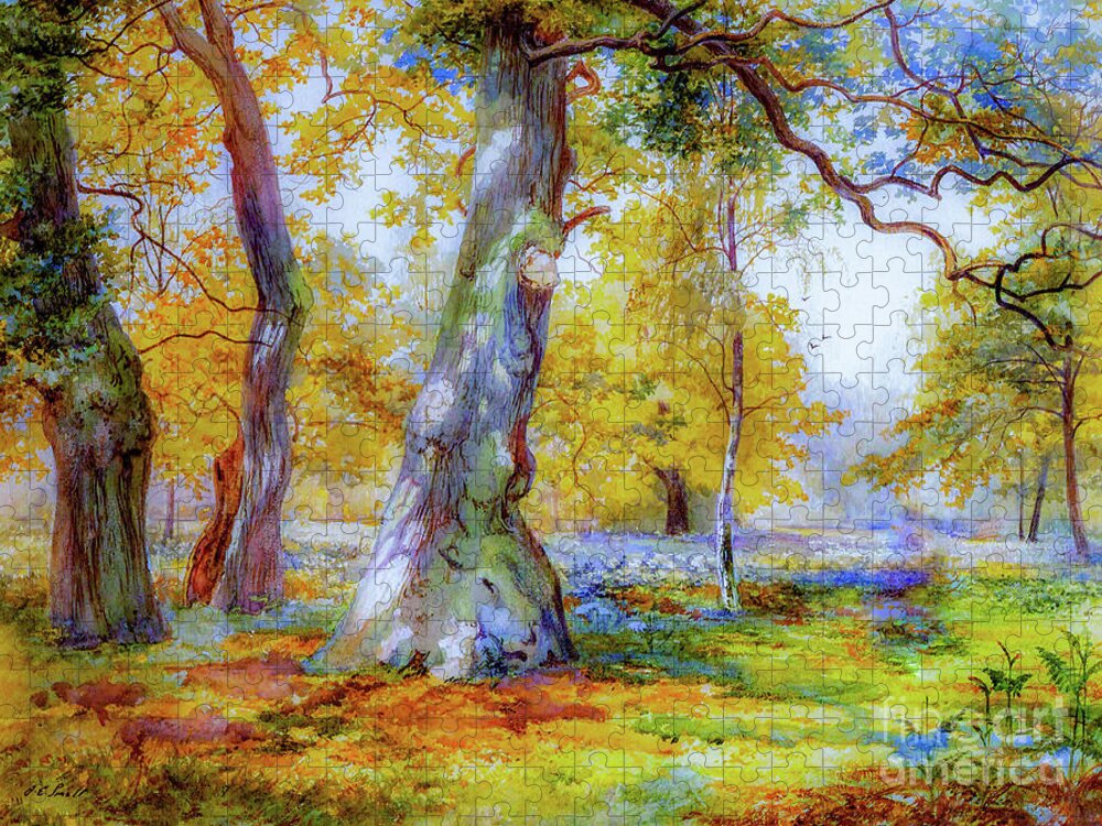 Landscape Jigsaw Puzzle featuring the painting Sunkissed Glade by Jane Small