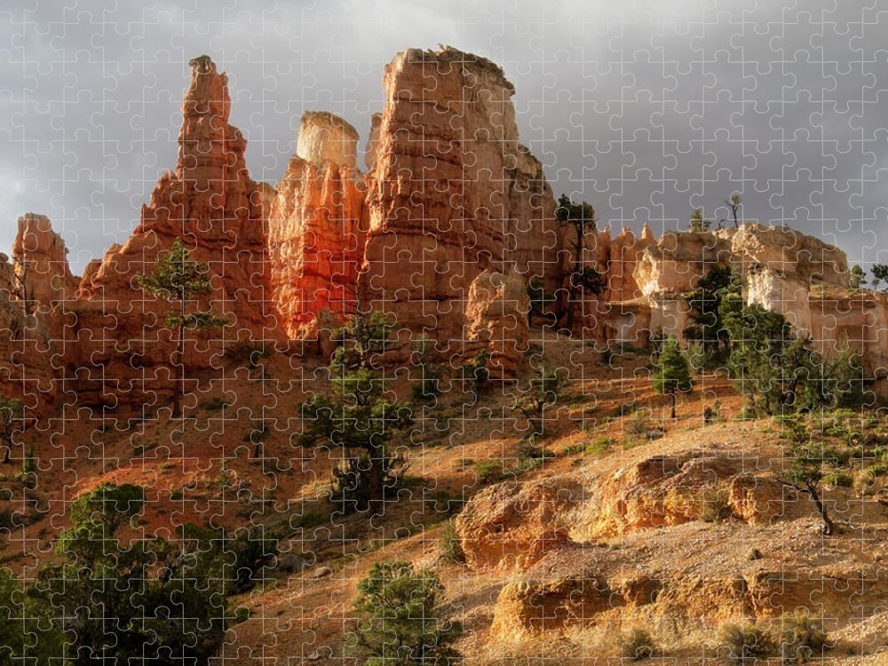 Pink Jigsaw Puzzle featuring the photograph Sunlight on the Hoodos by Lucinda Walter