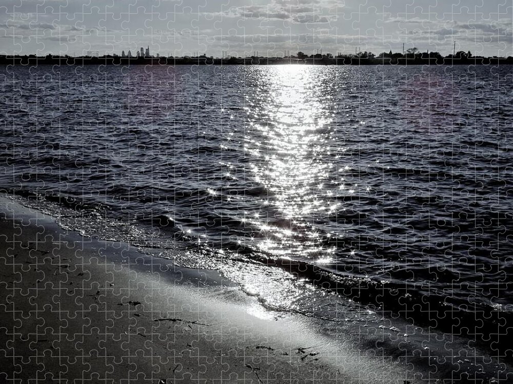 River Jigsaw Puzzle featuring the photograph Sunlight Reflection on the Delaware River by Linda Stern