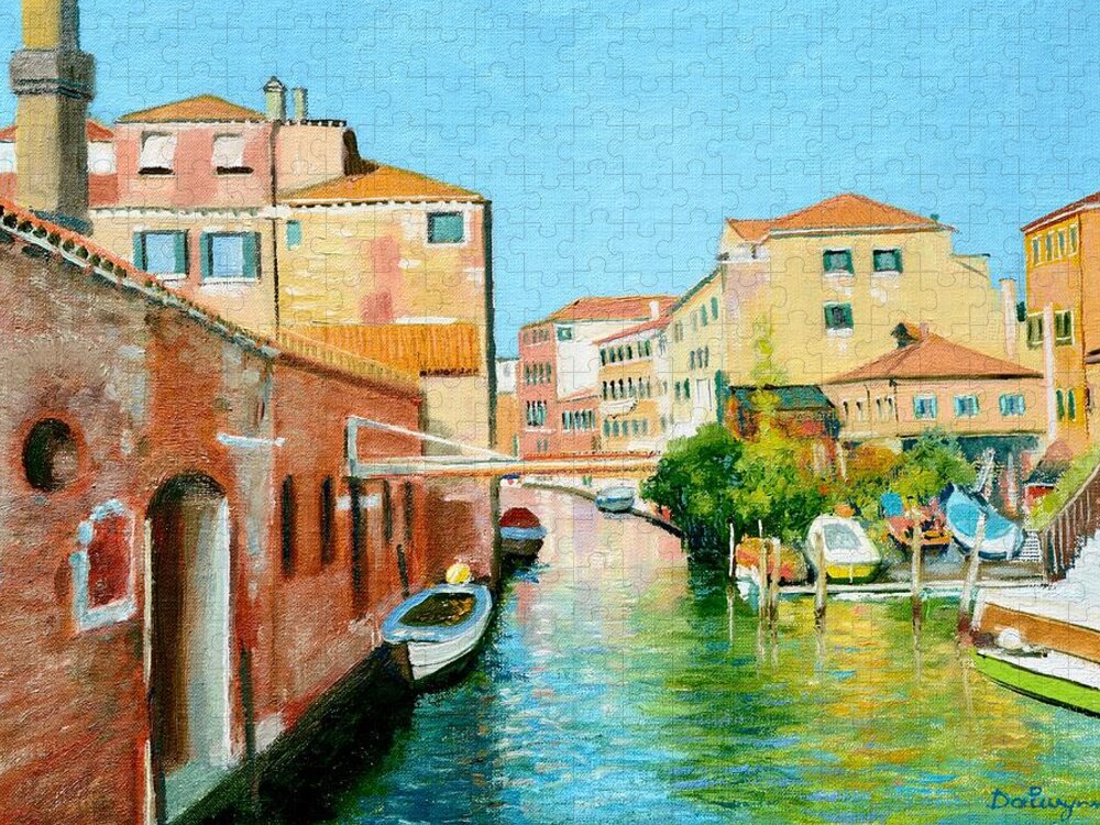 Canal Jigsaw Puzzle featuring the painting Sunny Afternoon in Venice Italy by Dai Wynn