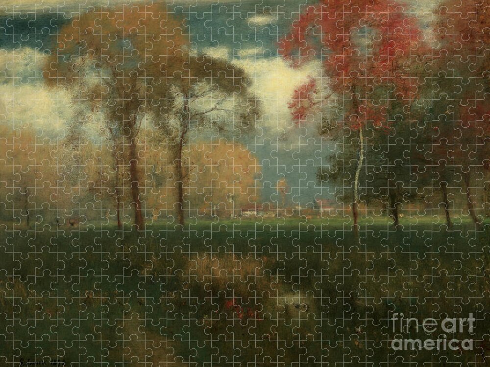 Sunny Jigsaw Puzzle featuring the painting Sunny Autumn Day, 1892 by George Inness Snr