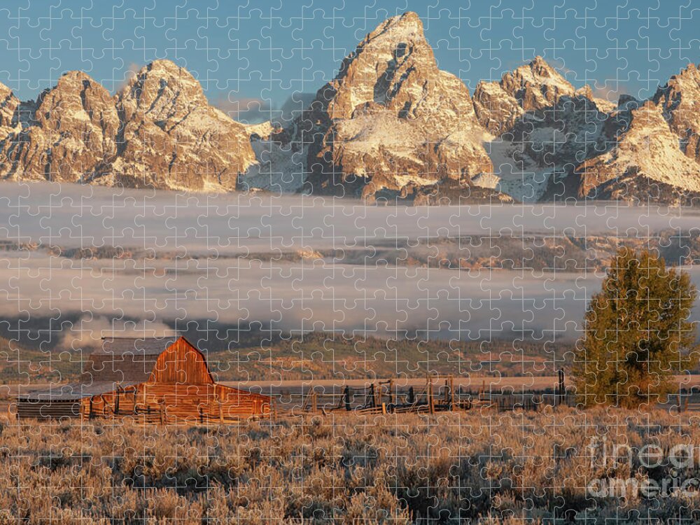 Grand Teton Jigsaw Puzzle featuring the photograph Sunrise and Fog - Grand Tetons by Sandra Bronstein
