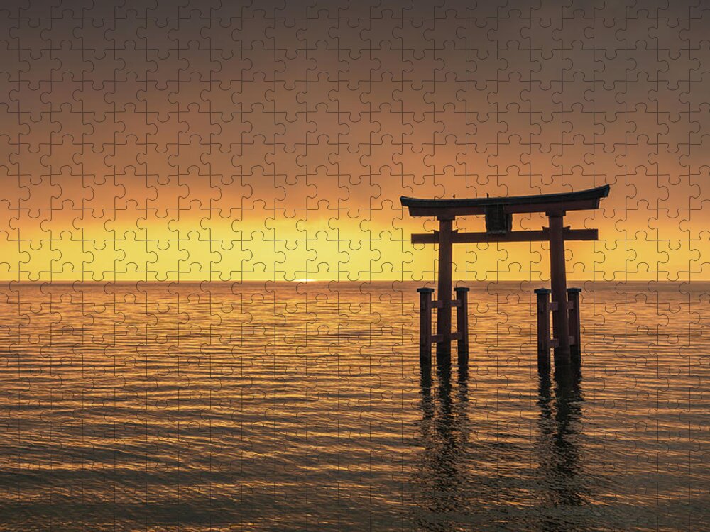 Biwa Jigsaw Puzzle featuring the photograph Sunrise at Lake Biwa, Japan by Anges Van der Logt