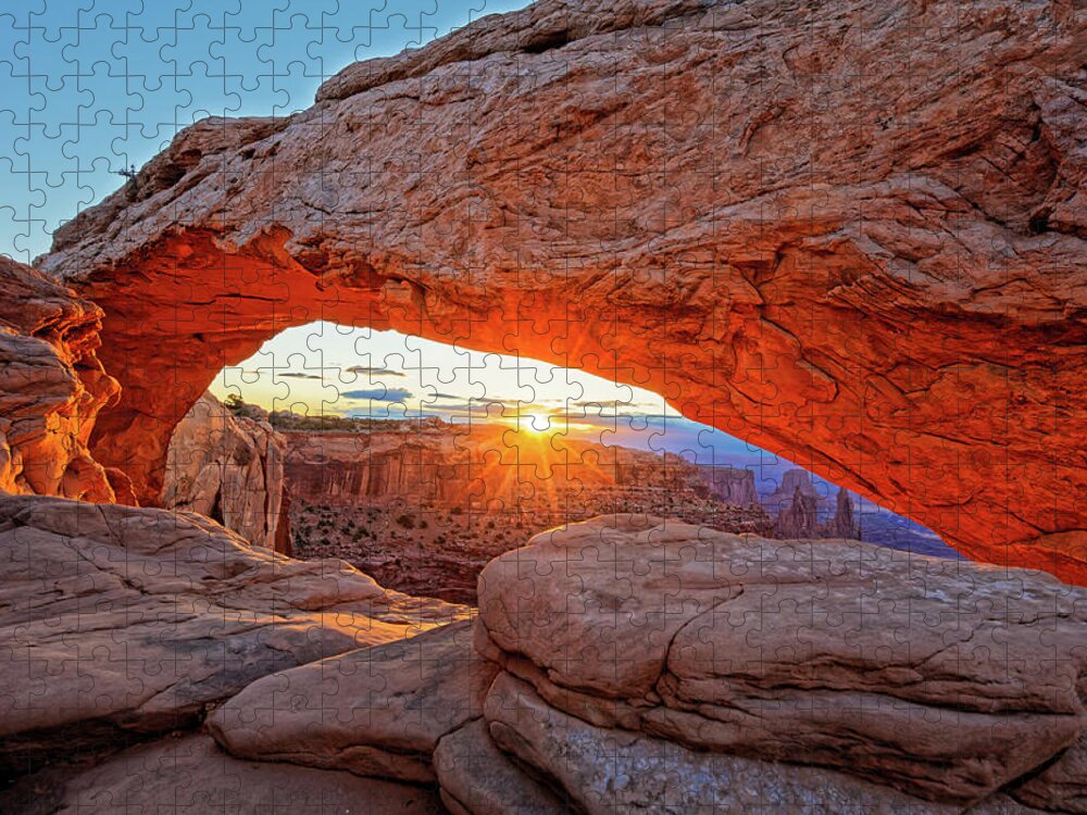 Sunrise Jigsaw Puzzle featuring the photograph Sunrise at Mesa Arch in Canyonlands NP by Doolittle Photography and Art
