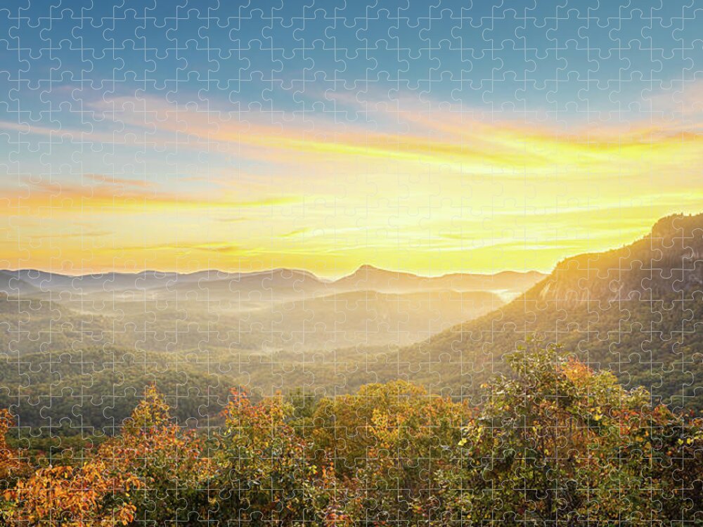 Nantahala National Forest Jigsaw Puzzle featuring the photograph Sunrise At Whiteside Mountain Highlands North Carolina Blue Ridge Mountains by Jordan Hill