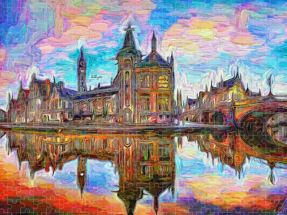 Paint Jigsaw Puzzle featuring the painting Sunrise in Ghent by Nenad Vasic