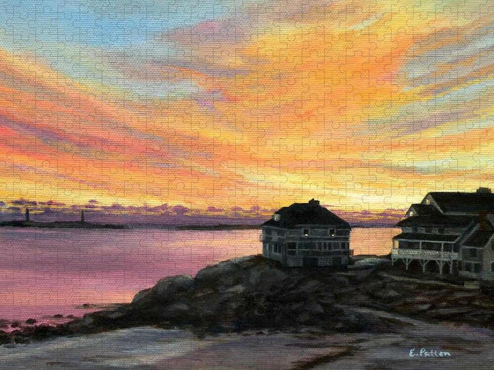 Rockport Jigsaw Puzzle featuring the painting Sunrise, Long Beach, Rockport, MA by Eileen Patten Oliver