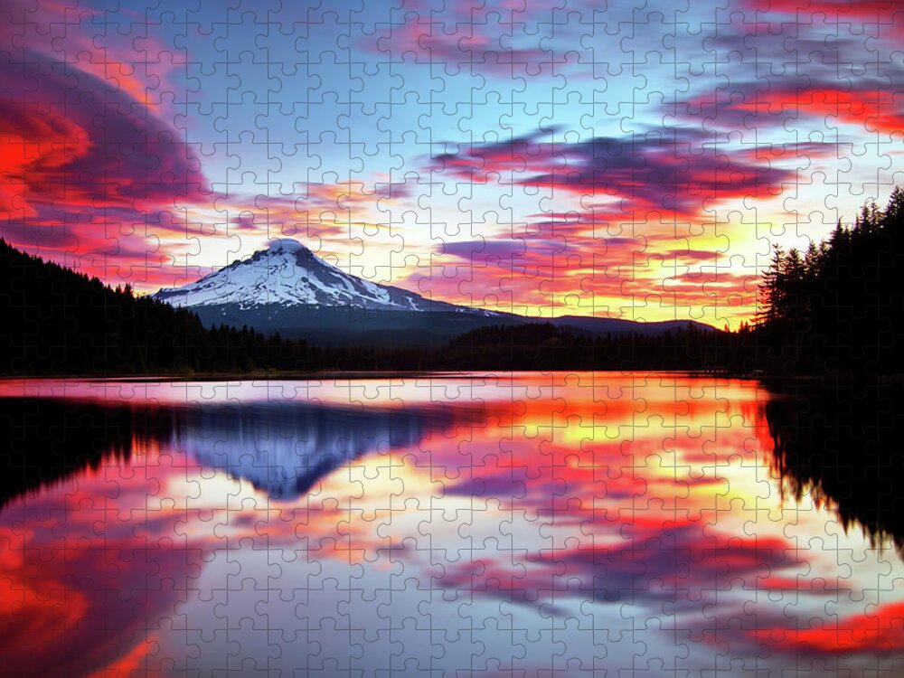 Mount Hood Puzzle featuring the photograph Sunrise on the Lake by Darren White