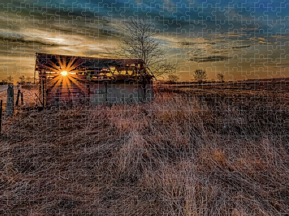 Sunrise Jigsaw Puzzle featuring the photograph Sunrise Out Building by Joe Holley