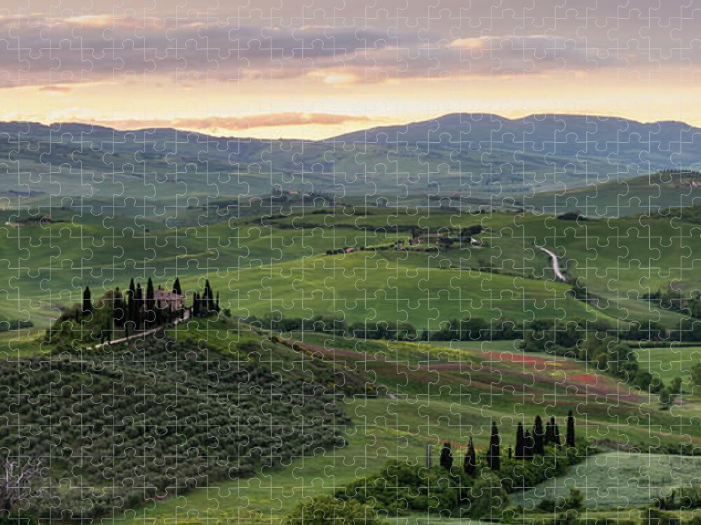 Italy Jigsaw Puzzle featuring the photograph Sunrise over the Val D'Orcia, Tuscany, Italy by Sarah Howard