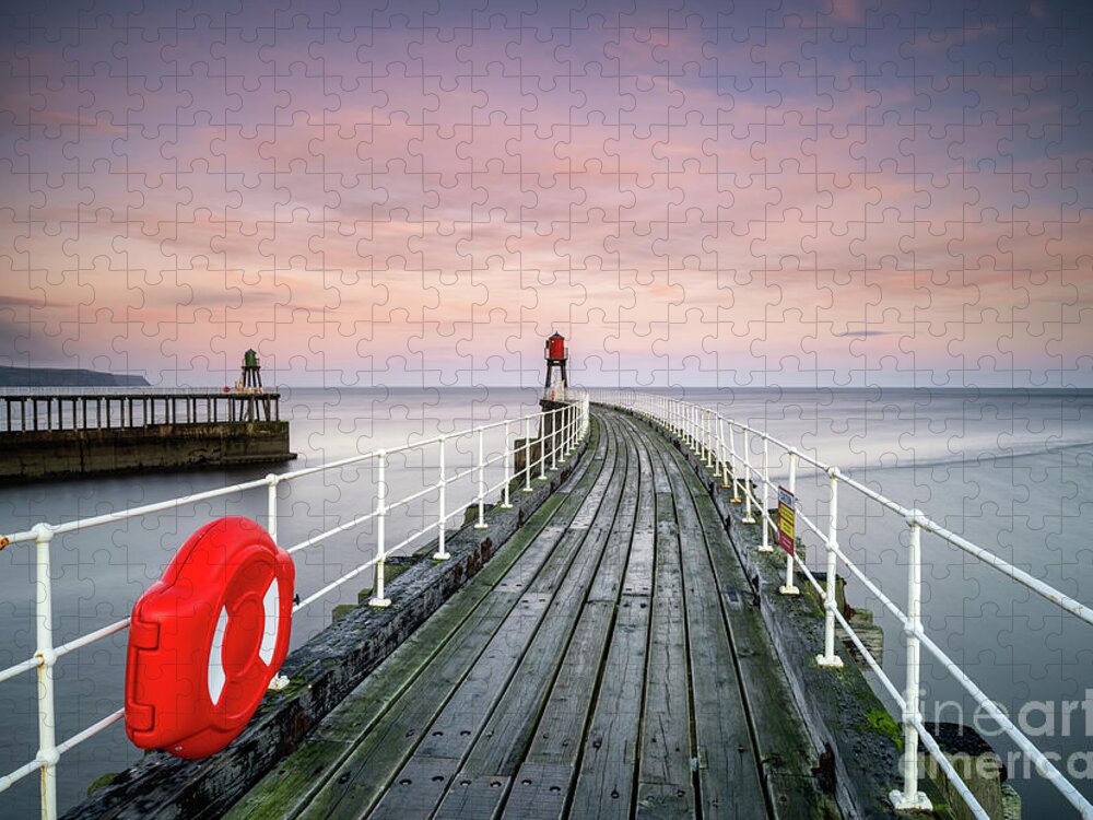Dawn Jigsaw Puzzle featuring the photograph Sunrise Over Whitby's East Pier by Richard Burdon