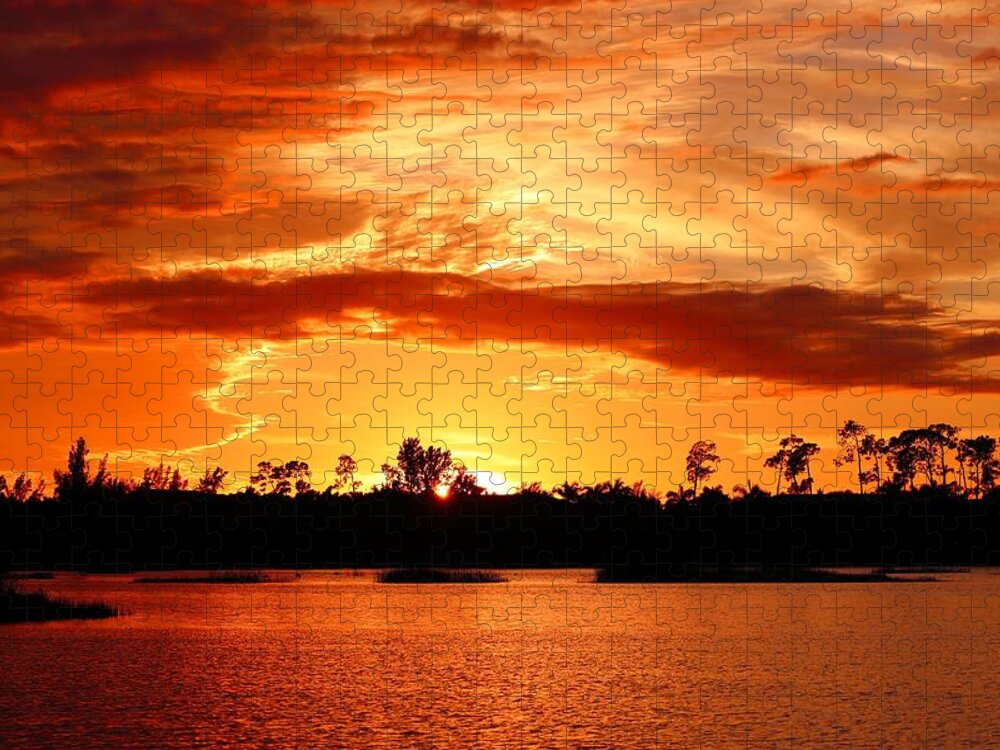 Sunset Jigsaw Puzzle featuring the photograph Sunset 4 by Mingming Jiang