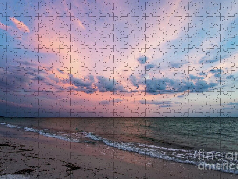 Sun Jigsaw Puzzle featuring the photograph Sunset Afterglow on the Beach by Beachtown Views