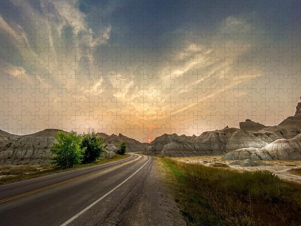 National Park Jigsaw Puzzle featuring the photograph Sunset at Badlands National Park by Susan Rydberg
