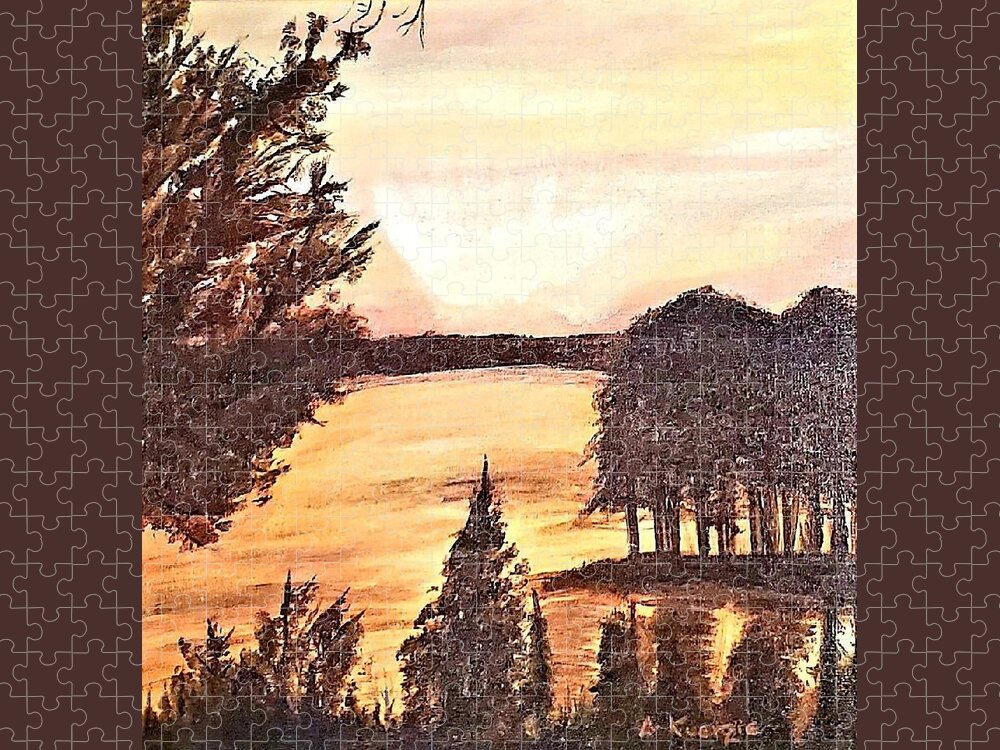 Nature Jigsaw Puzzle featuring the painting Sunset at Buffalo Creek by Amy Kuenzie