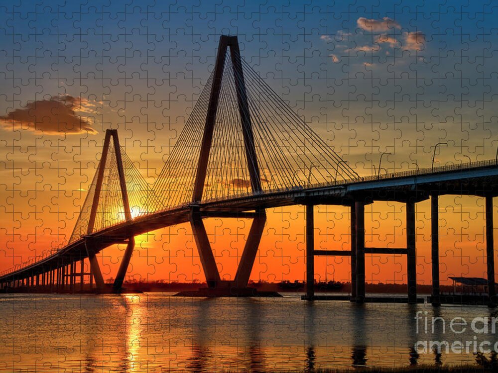 Ravenel Bridge Jigsaw Puzzle featuring the photograph Sunset at Charleston by Shelia Hunt