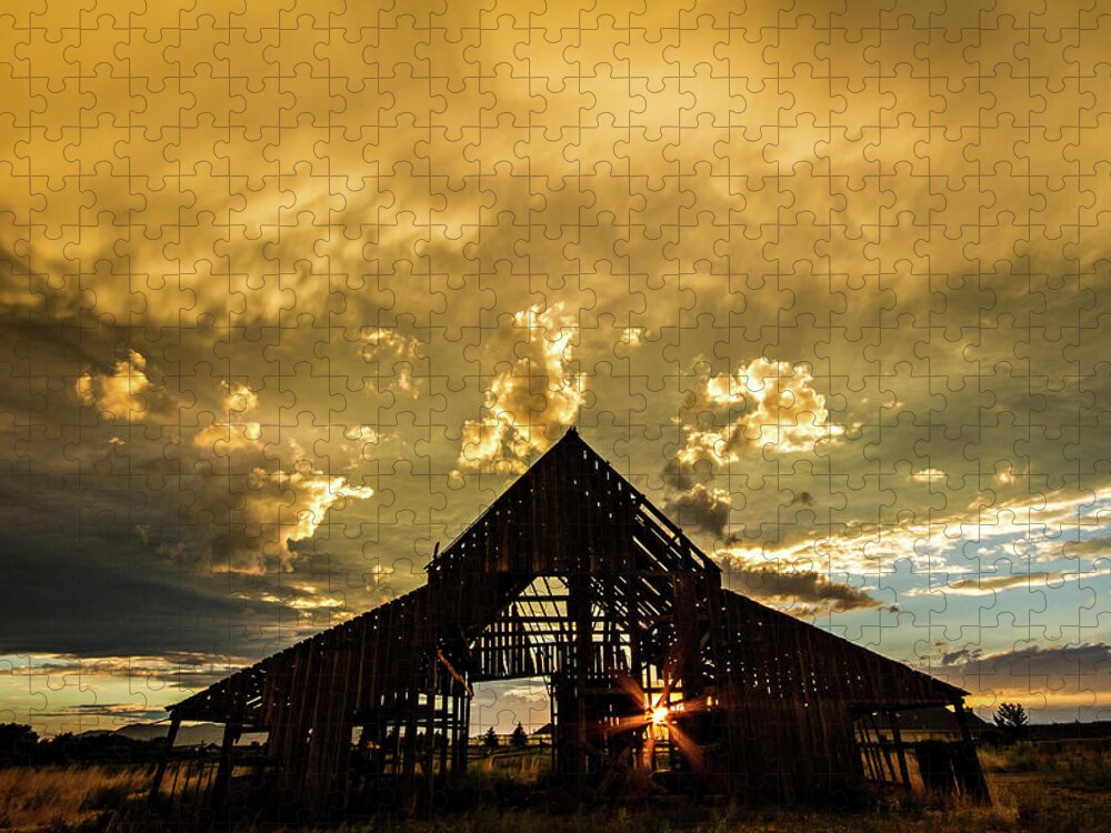 Barn Jigsaw Puzzle featuring the photograph Sunset at Mapleton Barn by Wesley Aston