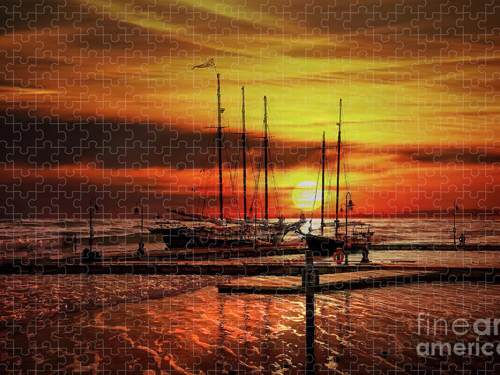 Sun Jigsaw Puzzle featuring the photograph Sunset at Sea by Shelia Hunt