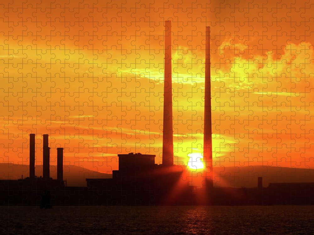 Dublin Jigsaw Puzzle featuring the photograph Sunset at the Poolbeg Chimneys, Dublin by John Soffe