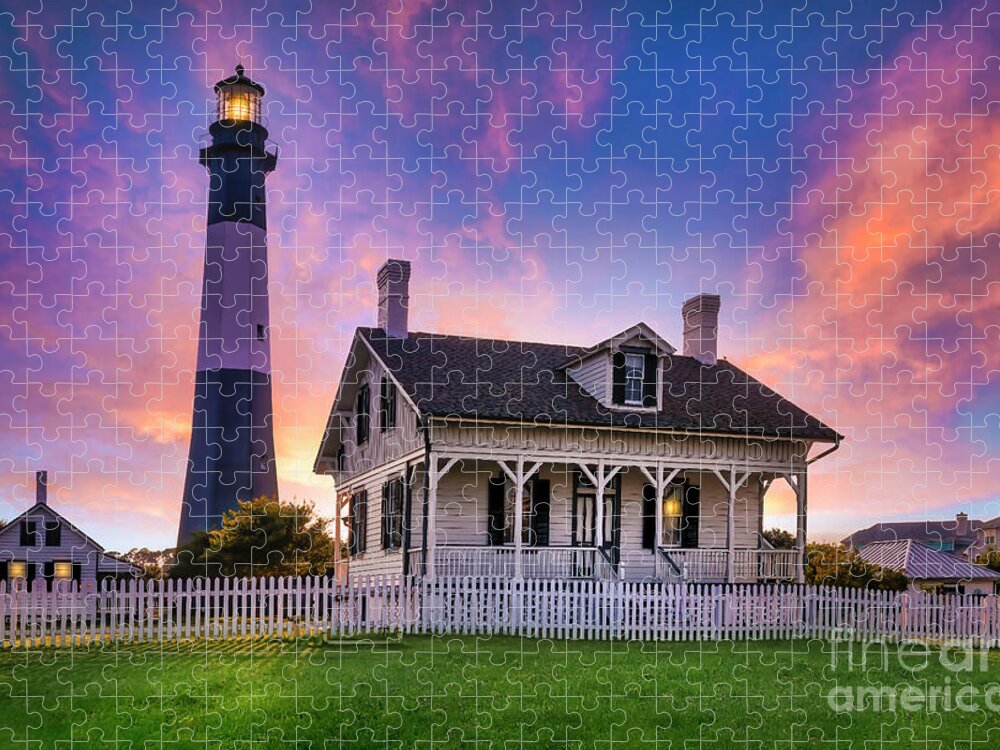 Lighthouse Jigsaw Puzzle featuring the photograph Sunset at Tybee Island Lighthouse by Shelia Hunt