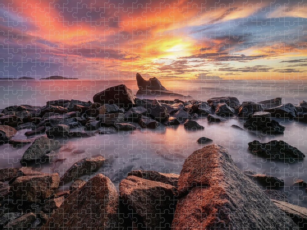 Rocks Jigsaw Puzzle featuring the photograph Sunset beach by Erika Valkovicova