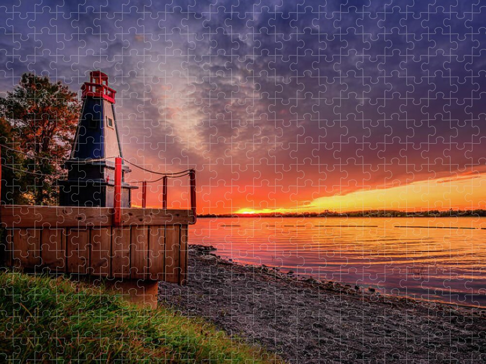 Autumn Jigsaw Puzzle featuring the photograph Sunset Beach Lighthouse by Dee Potter