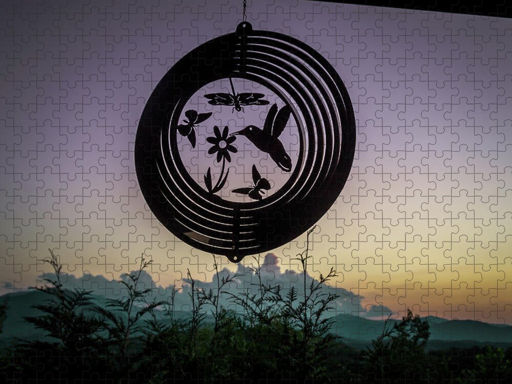 Suntset Jigsaw Puzzle featuring the photograph Sunset Behind The Windchime by Demetrai Johnson