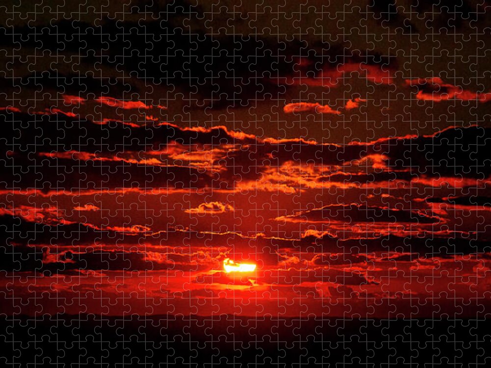 Sunset Jigsaw Puzzle featuring the photograph Sunset Between the Clouds by Karen Cox