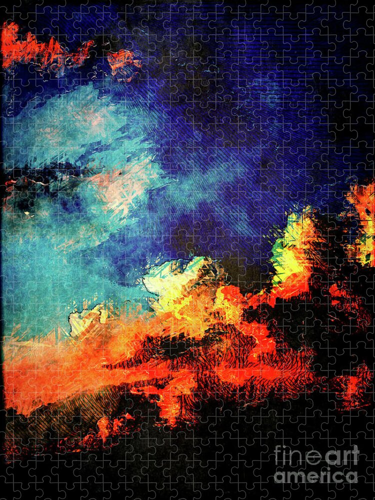 Sunset Jigsaw Puzzle featuring the digital art Sunset Clouds by Phil Perkins