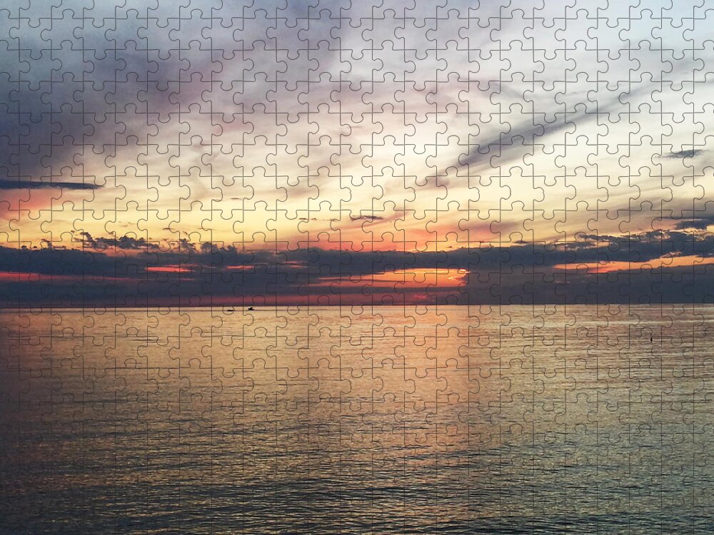 Sunset Jigsaw Puzzle featuring the mixed media Sunset Croatia by Joelle Philibert
