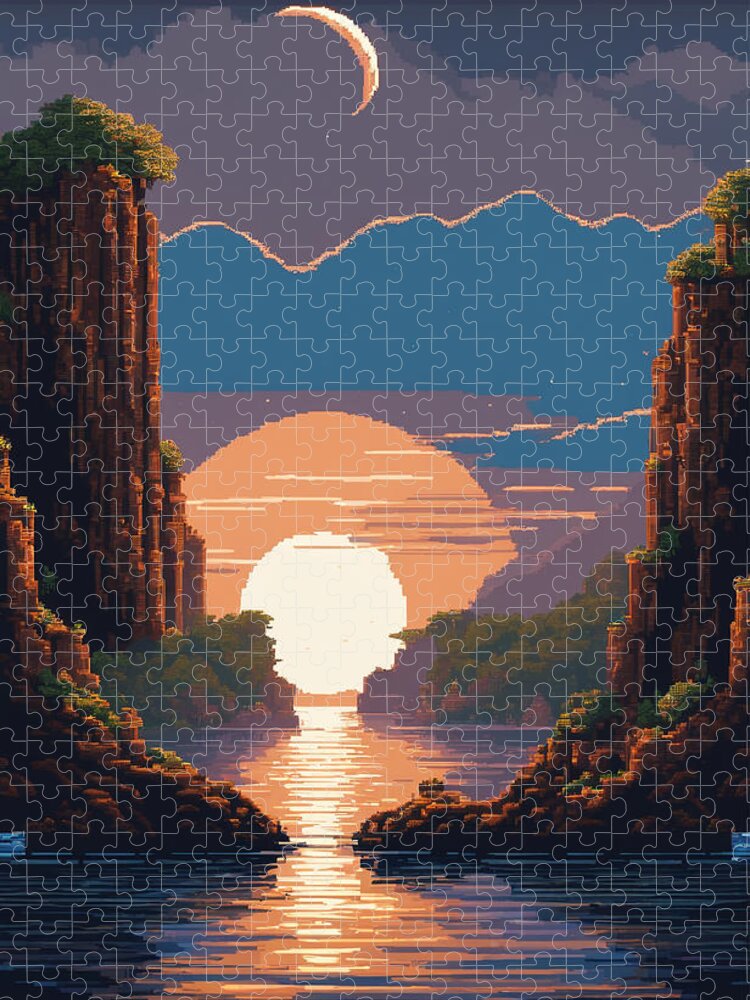 Pixel Jigsaw Puzzle featuring the digital art Sunset by Quik Digicon Art Club
