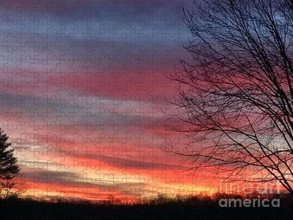Sunset Jigsaw Puzzle featuring the painting Sunset by Elena Pratt