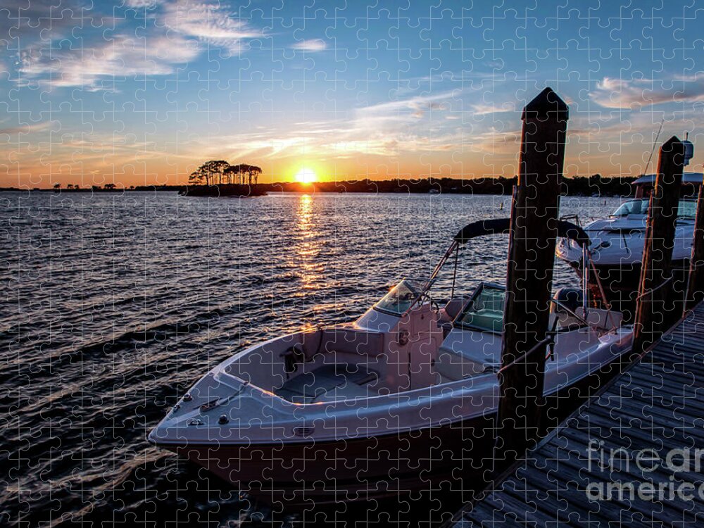 Boat Jigsaw Puzzle featuring the photograph Sunset from the Boat Dock by Beachtown Views