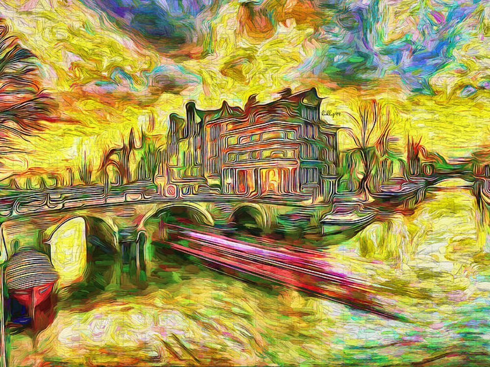 Paint Jigsaw Puzzle featuring the painting Sunset in Amsterdam 4 by Nenad Vasic