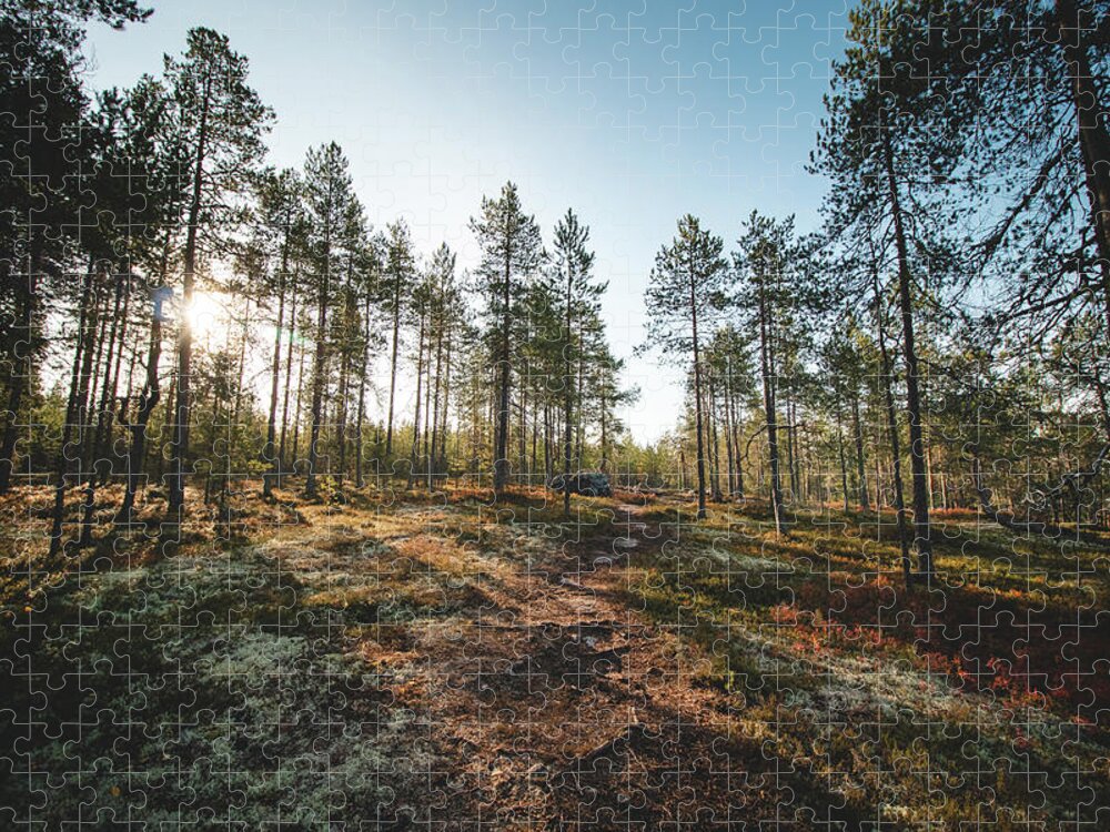 Outside Jigsaw Puzzle featuring the photograph Sunset in the Finnish wilderness by Vaclav Sonnek