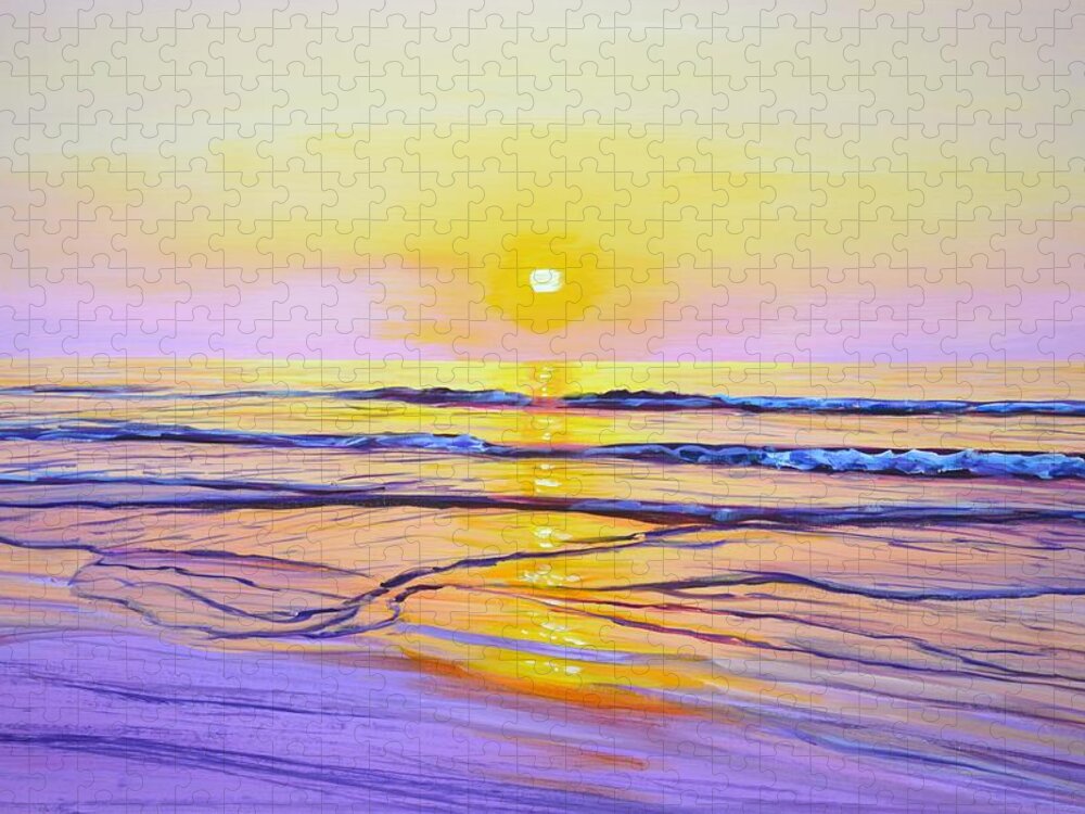 Sea Jigsaw Puzzle featuring the painting Sunset Magic 2. by Iryna Kastsova