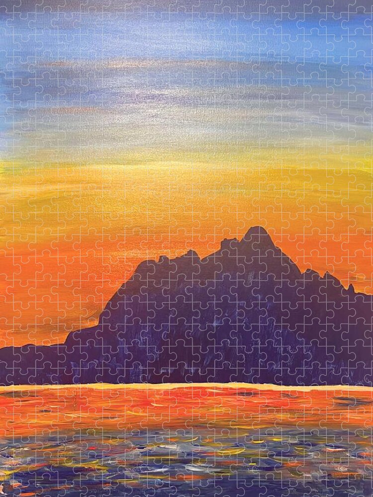 Sunset Jigsaw Puzzle featuring the painting Sunset on Abiquiu Lake by Christina Wedberg