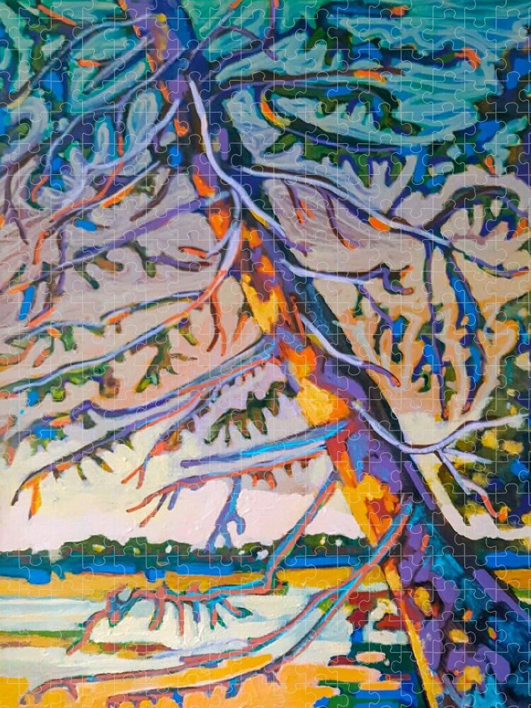 Michigan Jigsaw Puzzle featuring the painting Sunset on the white pine by Marysue Ryan