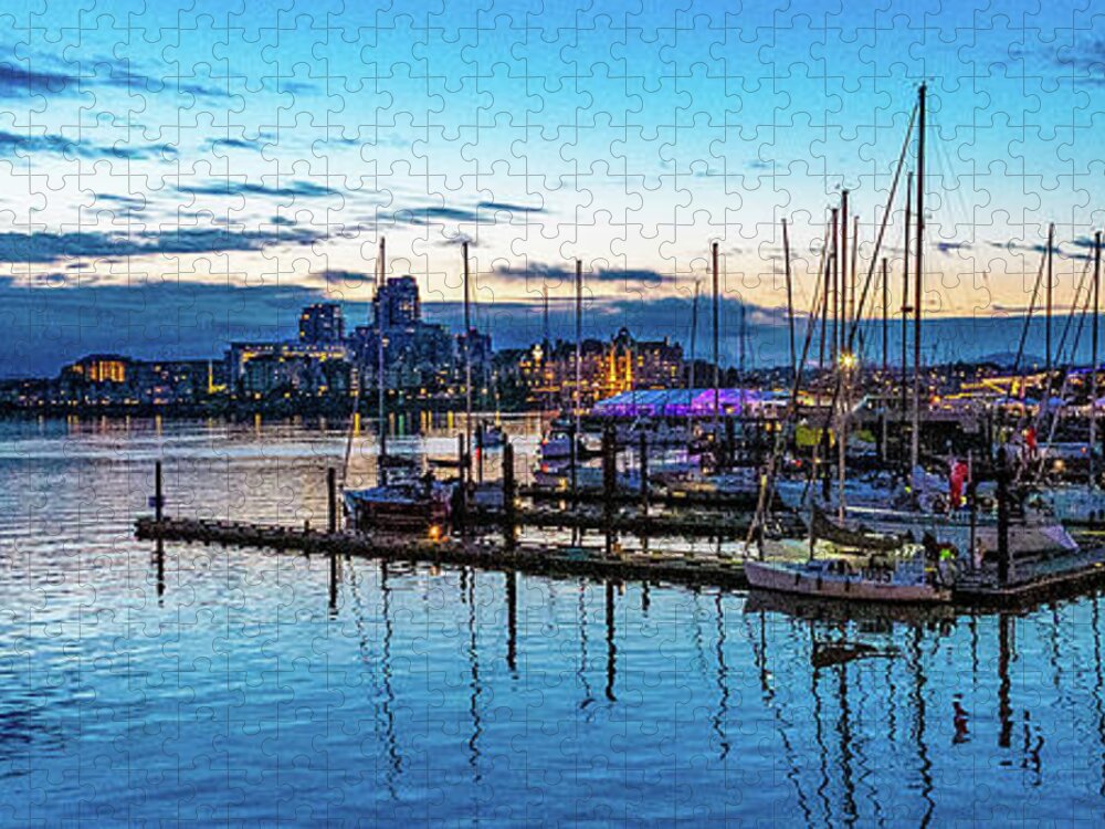 Sunset Jigsaw Puzzle featuring the digital art Sunset over a Harbor in Victoria British Columbia by SnapHappy Photos