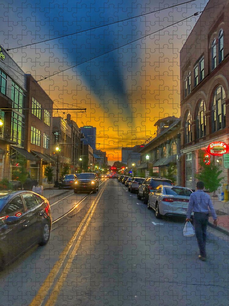 Landscape Jigsaw Puzzle featuring the photograph Sunset Over Little Rock's River Market by Michael Dean Shelton