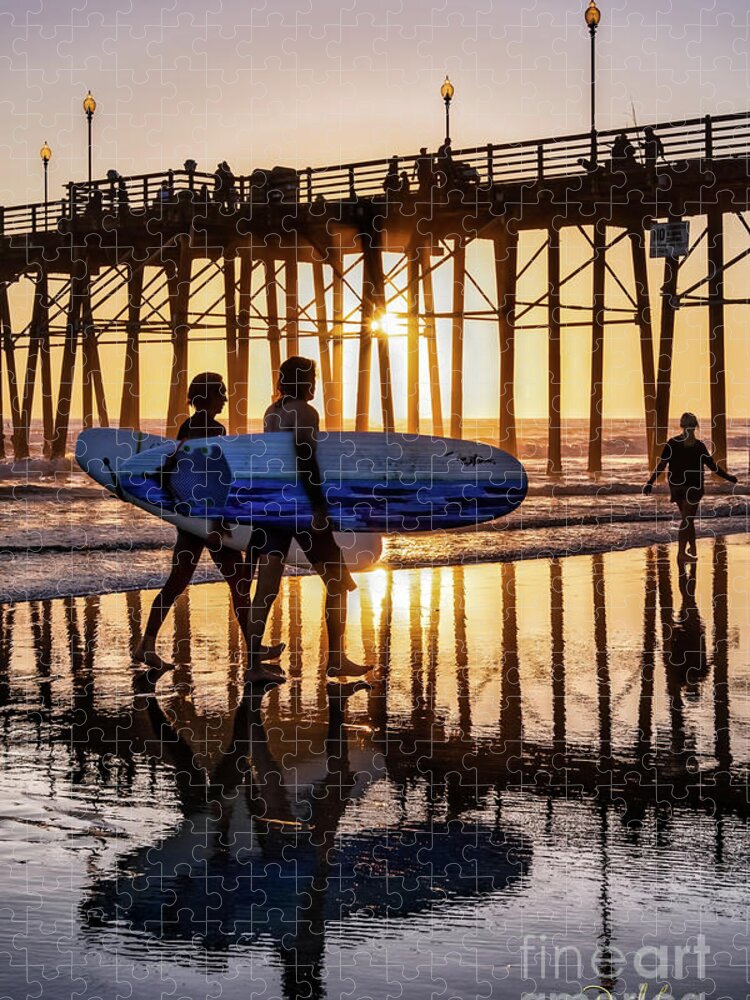 Beach Jigsaw Puzzle featuring the photograph Sunset Silhouette at Oceanside Pier by David Levin